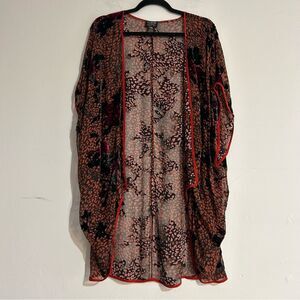 Citron Burnout Velvet Rose Spotted Sheer Kimono Silk Blend Witchy Whimsigoth